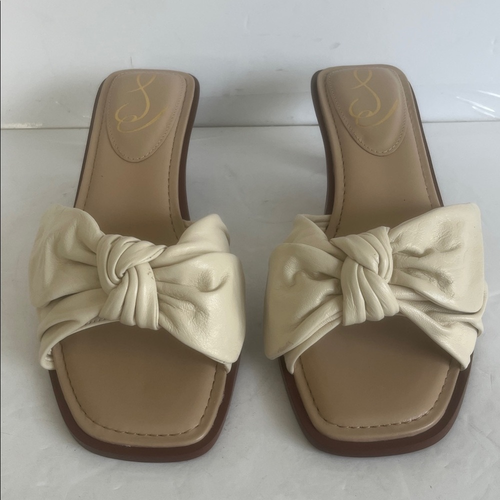 SAM EDELMAN Women's Darcie Ivory LEATHER Bow Kitten Heels Sandals Size 8.5 NWT - Picture 7 of 11